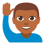 🙋🏾‍♂️ Emoji Mann mit erhobenem Arm: mitteldunkle Hautfarbe JoyPixels 3.0.