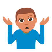 Emoji 🤷🏽‍♂️ Uomo Che Scrolla Le Spalle: Carnagione Olivastra su JoyPixels 3.0.