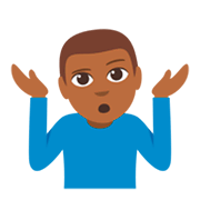 Emoji 🤷🏾‍♂️ Uomo Che Scrolla Le Spalle: Carnagione Abbastanza Scura su JoyPixels 3.0.