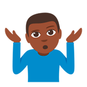 🤷🏿‍♂️ Emoji schulterzuckender Mann: dunkle Hautfarbe JoyPixels 3.0.