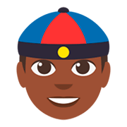 👲🏿 Emoji Mann mit chinesischem Hut: dunkle Hautfarbe JoyPixels 3.0.