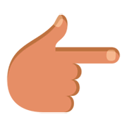 👉🏽 Emoji Dorso Da Mão Com Dedo Indicador Apontando Para A Direita: Pele Morena na JoyPixels 3.0.