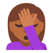🤦🏾‍♀️ Emoji sich an den Kopf fassende Frau: mitteldunkle Hautfarbe JoyPixels 3.0.