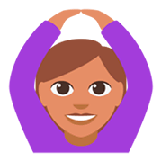 🙆🏽‍♀️ Emoji Frau mit Händen auf dem Kopf: mittlere Hautfarbe JoyPixels 3.0.