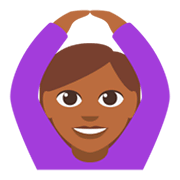 🙆🏾‍♀️ Emoji Frau mit Händen auf dem Kopf: mitteldunkle Hautfarbe JoyPixels 3.0.