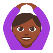 🙆🏿‍♀️ Emoji Frau mit Händen auf dem Kopf: dunkle Hautfarbe JoyPixels 3.0.