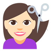 💇🏻‍♀️ Emoji Frau beim Haareschneiden: helle Hautfarbe JoyPixels 3.0.