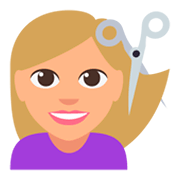 💇🏼‍♀️ Emoji Mujer Cortándose El Pelo: Tono De Piel Claro Medio en JoyPixels 3.0.