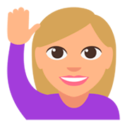 🙋🏼‍♀️ Emoji Mujer Con La Mano Levantada: Tono De Piel Claro Medio en JoyPixels 3.0.