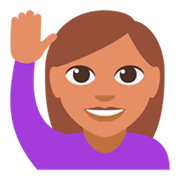 🙋🏽‍♀️ Emoji Frau mit erhobenem Arm: mittlere Hautfarbe JoyPixels 3.0.