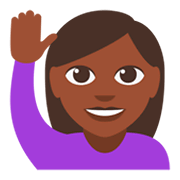 🙋🏿‍♀️ Emoji Frau mit erhobenem Arm: dunkle Hautfarbe JoyPixels 3.0.