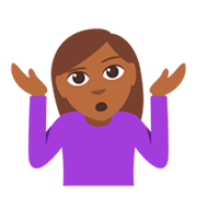 🤷🏾‍♀️ Emoji schulterzuckende Frau: mitteldunkle Hautfarbe JoyPixels 3.0.