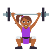 🏋🏾‍♀️ Emoji Mulher Levantando Peso: Pele Morena Escura na JoyPixels 3.0.