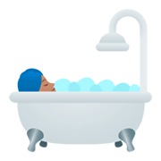🛀🏽 Emoji Pessoa Tomando Banho: Pele Morena na JoyPixels 4.0.