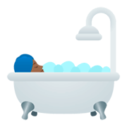 🛀🏾 Emoji Pessoa Tomando Banho: Pele Morena Escura na JoyPixels 4.0.