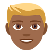 👱🏾‍♂️ Emoji Mann: mitteldunkle Hautfarbe, blond JoyPixels 4.0.