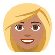Émoji 👱🏽‍♀️ Femme Blonde : Peau Légèrement Mate sur JoyPixels 4.0.