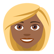 👱🏾‍♀️ Emoji Frau: mitteldunkle Hautfarbe, blond JoyPixels 4.0.