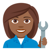 👩🏾‍🔧 Emoji Mecânica: Pele Morena Escura na JoyPixels 4.0.