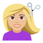 Émoji 💇🏼 Personne Qui Se Fait Couper Les Cheveux : Peau Moyennement Claire sur JoyPixels 4.0.