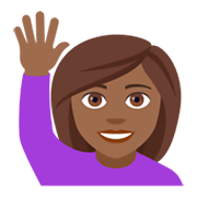 🙋🏾 Emoji Person mit erhobenem Arm: mitteldunkle Hautfarbe JoyPixels 4.0.