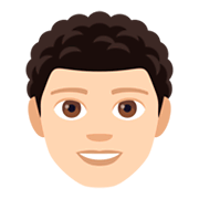 👨🏻‍🦱 Emoji Mann: helle Hautfarbe, lockiges Haar JoyPixels 4.0.