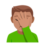 🤦🏽‍♂️ Emoji sich an den Kopf fassender Mann: mittlere Hautfarbe JoyPixels 4.0.
