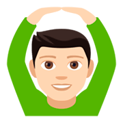🙆🏻‍♂️ Emoji Mann mit Händen auf dem Kopf: helle Hautfarbe JoyPixels 4.0.