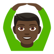 🙆🏿‍♂️ Emoji Mann mit Händen auf dem Kopf: dunkle Hautfarbe JoyPixels 4.0.