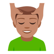 💆🏽‍♂️ Emoji Mann, der eine Kopfmassage bekommt: mittlere Hautfarbe JoyPixels 4.0.