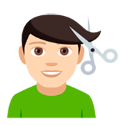 💇🏻‍♂️ Emoji Mann beim Haareschneiden: helle Hautfarbe JoyPixels 4.0.