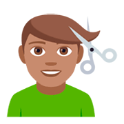 💇🏽‍♂️ Emoji Mann beim Haareschneiden: mittlere Hautfarbe JoyPixels 4.0.