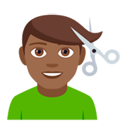 💇🏾‍♂️ Emoji Mann beim Haareschneiden: mitteldunkle Hautfarbe JoyPixels 4.0.
