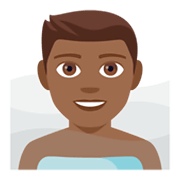 🧖🏾‍♂️ Emoji Mann in Dampfsauna: mitteldunkle Hautfarbe JoyPixels 4.0.
