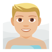 🧖🏼‍♂️ Emoji Hombre En Una Sauna: Tono De Piel Claro Medio en JoyPixels 4.0.