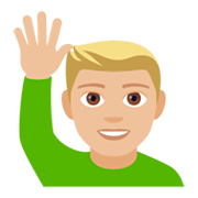 🙋🏼‍♂️ Emoji Hombre Con La Mano Levantada: Tono De Piel Claro Medio en JoyPixels 4.0.