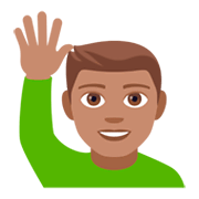 Émoji 🙋🏽‍♂️ Homme Qui Lève La Main : Peau Légèrement Mate sur JoyPixels 4.0.