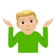 🤷🏼‍♂️ Emoji Hombre Encogido De Hombros: Tono De Piel Claro Medio en JoyPixels 4.0.