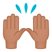 🙌🏽 Emoji Mãos Para Cima: Pele Morena na JoyPixels 4.0.