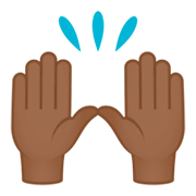🙌🏾 Emoji Mãos Para Cima: Pele Morena Escura na JoyPixels 4.0.