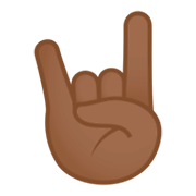 🤘🏾 Emoji Mano Haciendo El Signo De Cuernos: Tono De Piel Oscuro Medio en JoyPixels 4.0.