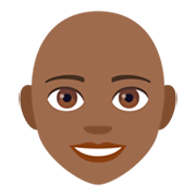 👩🏾‍🦲 Emoji Mujer: Tono De Piel Oscuro Medio Y Sin Pelo en JoyPixels 4.0.