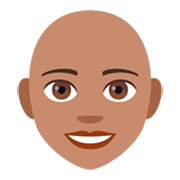👩🏽‍🦲 Emoji Frau: mittlere Hautfarbe, Glatze JoyPixels 4.0.