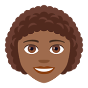 👩🏾‍🦱 Emoji Frau: mitteldunkle Hautfarbe, lockiges Haar JoyPixels 4.0.