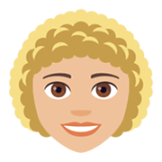 👩🏼‍🦱 Emoji Mulher: Pele Morena Clara E Cabelo Cacheado na JoyPixels 4.0.