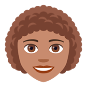 👩🏽‍🦱 Emoji Mulher: Pele Morena E Cabelo Cacheado na JoyPixels 4.0.