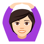 🙆🏻‍♀️ Emoji Frau mit Händen auf dem Kopf: helle Hautfarbe JoyPixels 4.0.