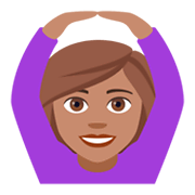 🙆🏽‍♀️ Emoji Frau mit Händen auf dem Kopf: mittlere Hautfarbe JoyPixels 4.0.