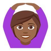 🙆🏾‍♀️ Emoji Frau mit Händen auf dem Kopf: mitteldunkle Hautfarbe JoyPixels 4.0.