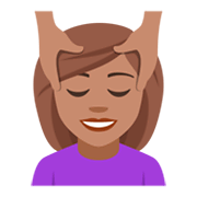 💆🏽‍♀️ Emoji Frau, die eine Kopfmassage bekommt: mittlere Hautfarbe JoyPixels 4.0.